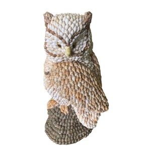 Large Vintage Folk Art Shell Encrusted Owl Seashells Made in Philippines Ocean